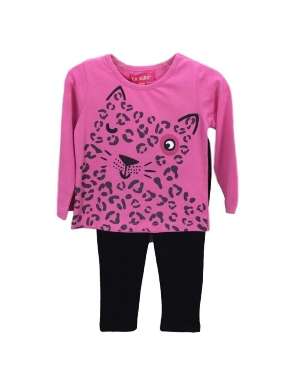 Girls 2T Pink Leopard Face Print Long Sleeve Top & Black Leggings Set